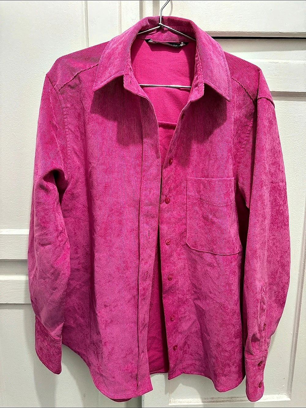 Zara Solid Corduroy Overshirt Pink Medium